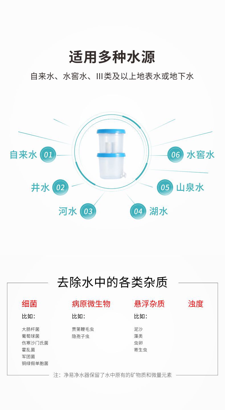 凈易滲漏式重力凈水器適用于自來水、水窖水、Ⅲ類及以上地表水或地下水