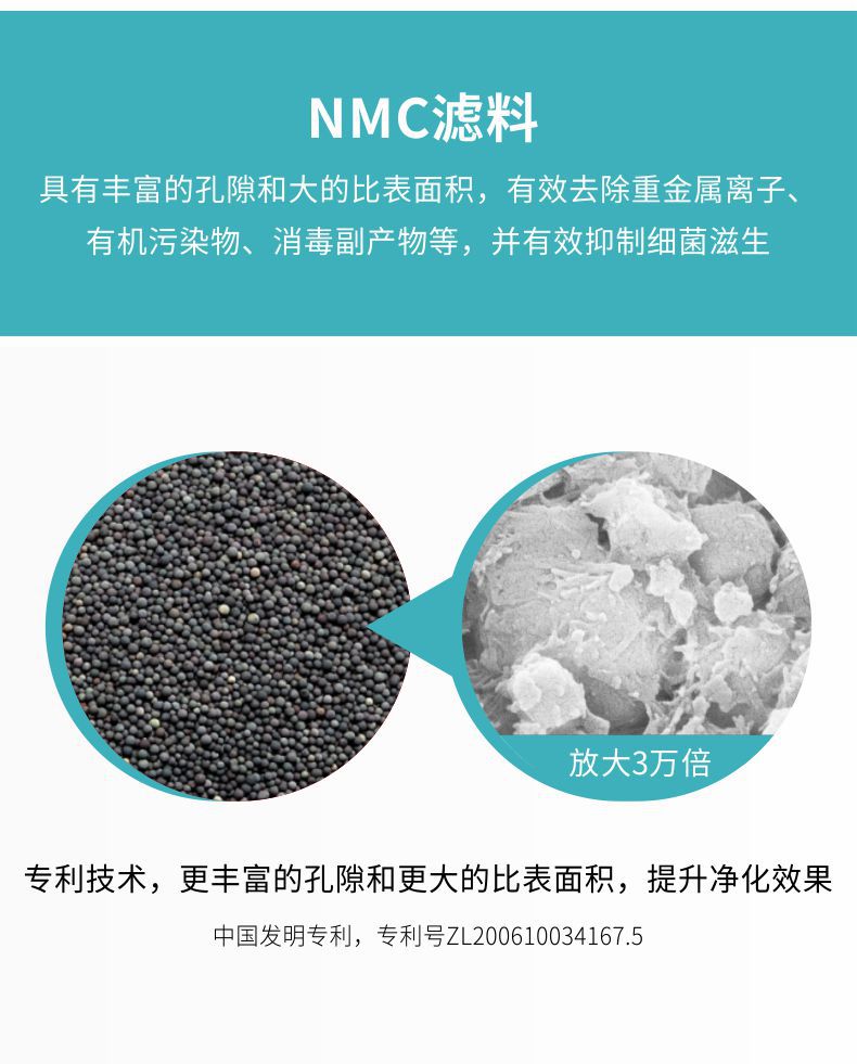 NMC濾料具有豐富的孔隙和大的比表面積，可有效去除重金屬離子