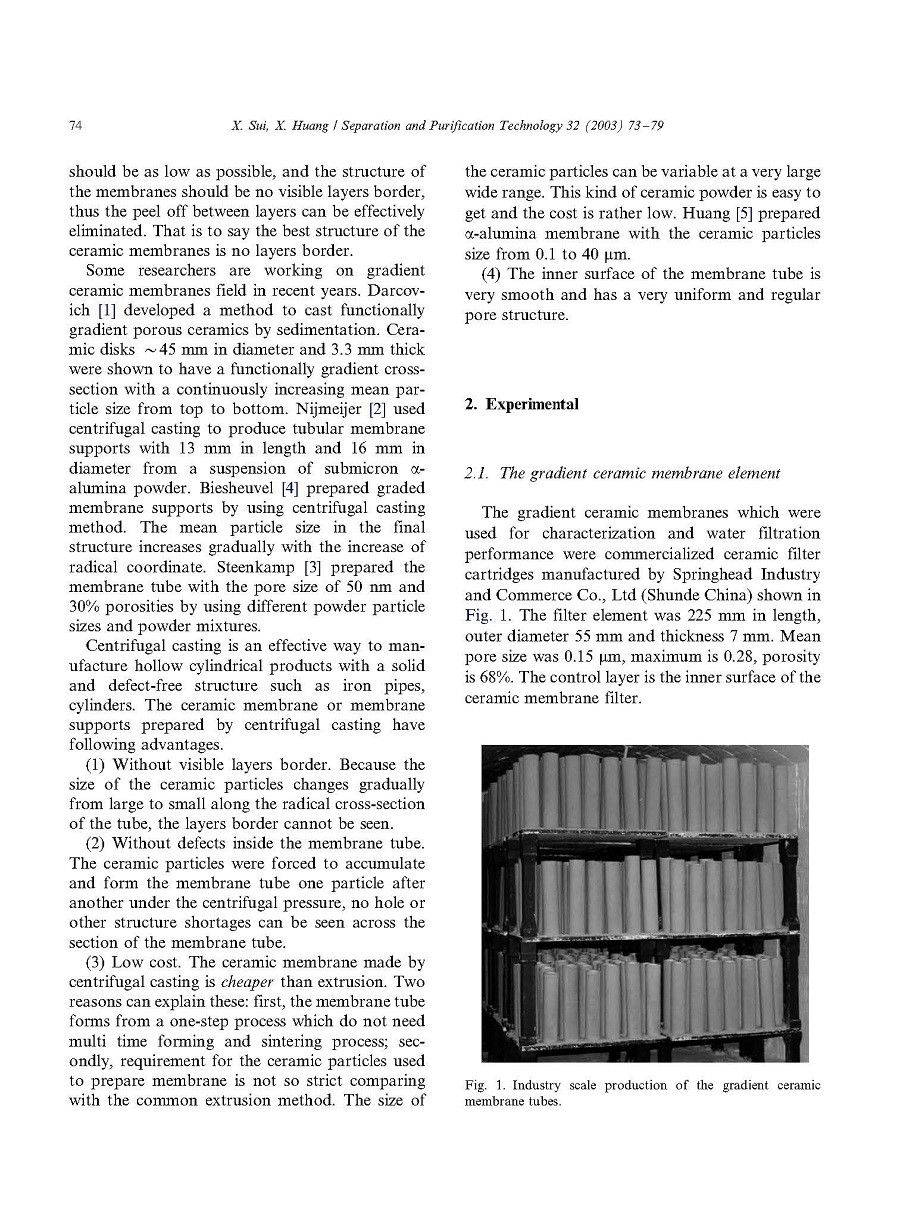 The characterization and water purification behavior of gradient ceramic membranes